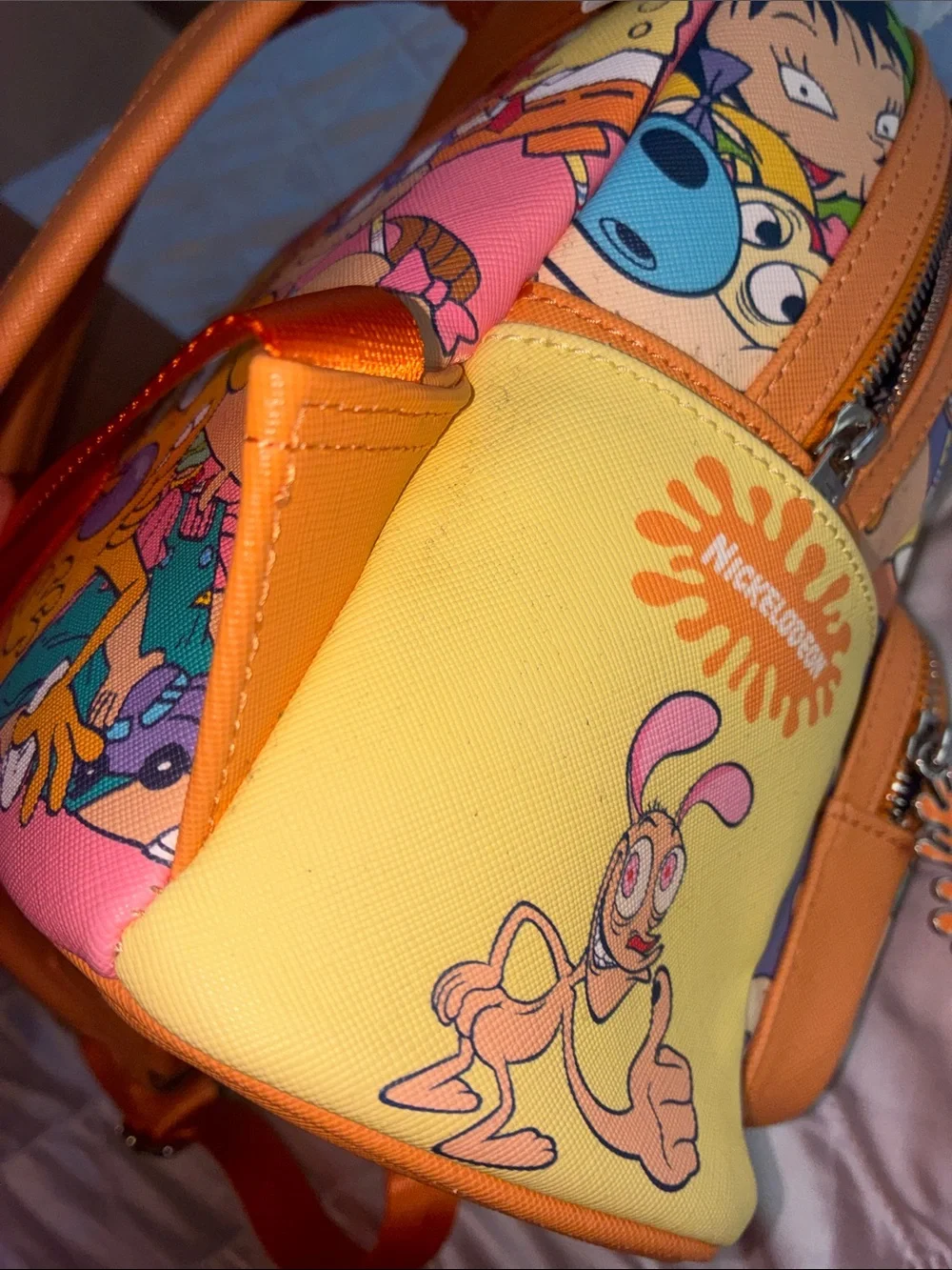 Loungefly Rugrats Multicolor Character Mini Backpack with Orange Trim
